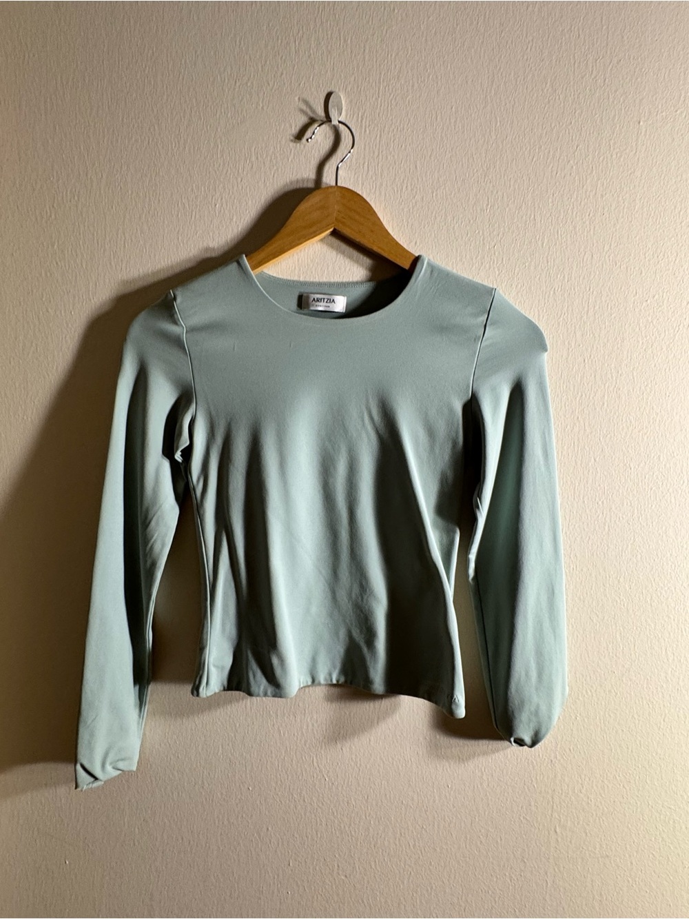 Aritzia Light Sage Green Long Sleeve Crew Neck Top